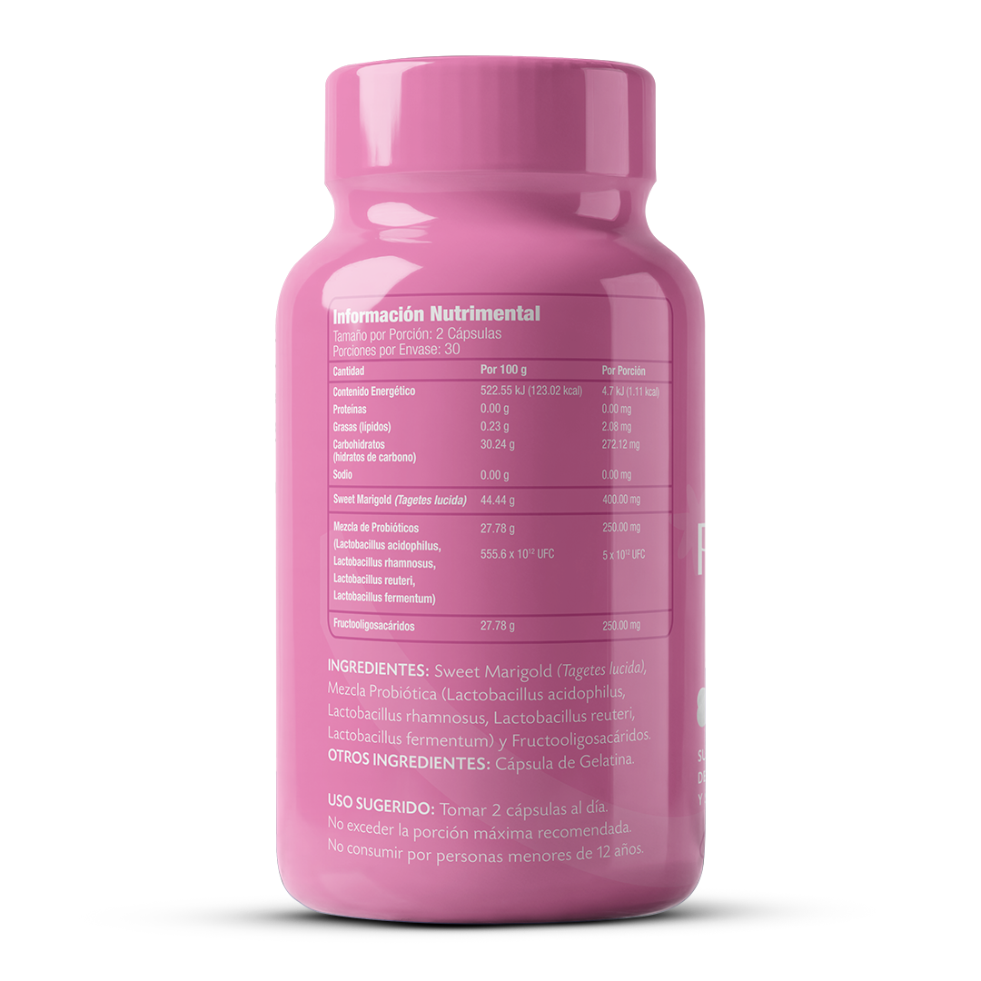 PINK V Probióticos, Fructooligosacáridos y Sweet Marigold