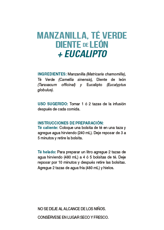 Té de Manzanilla, Té verde, Diente de león y Eucalipto 20 Bolsitas