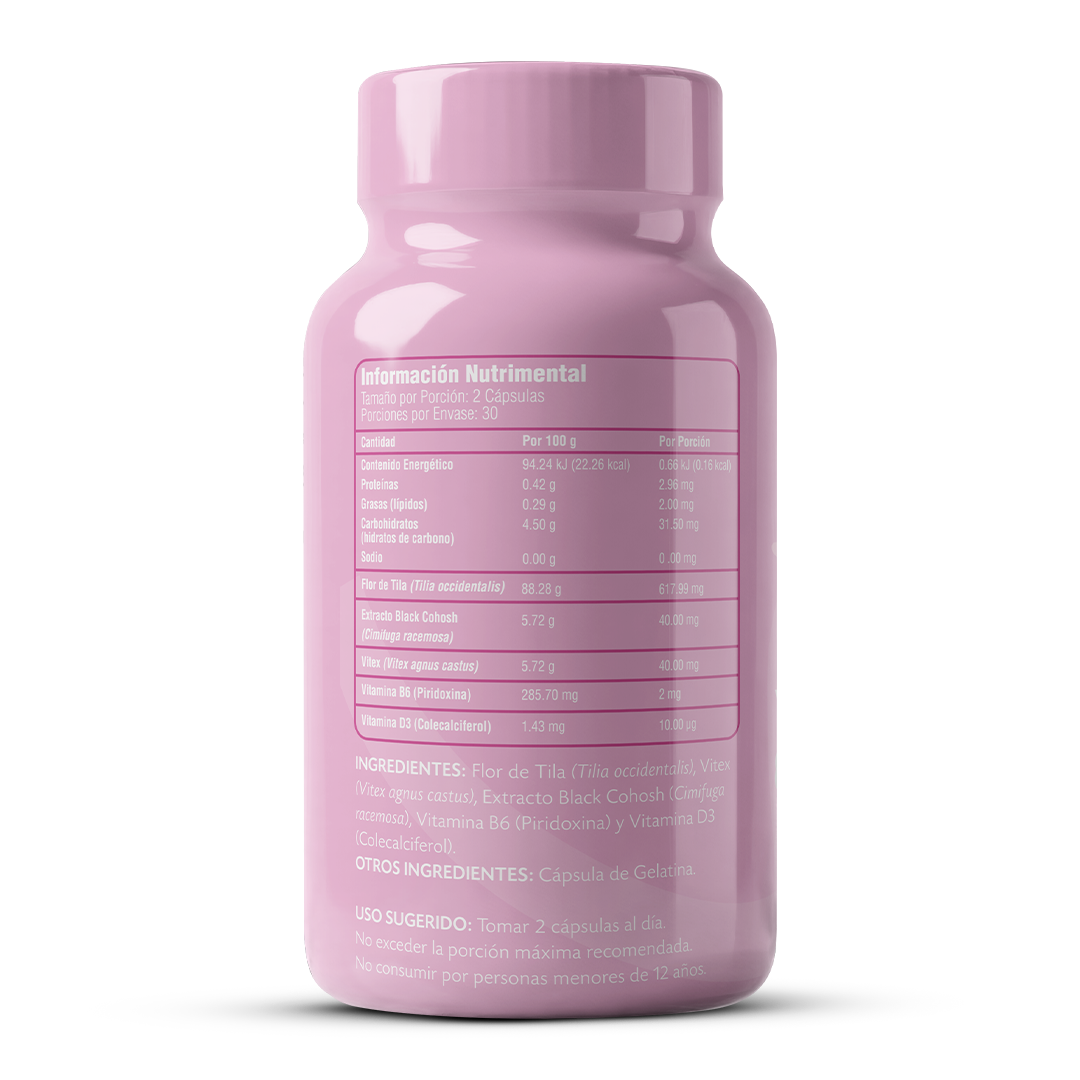 PINK V Vitex, Black Cohosh, Tila, Vitamina B6 y Vitamina D3
