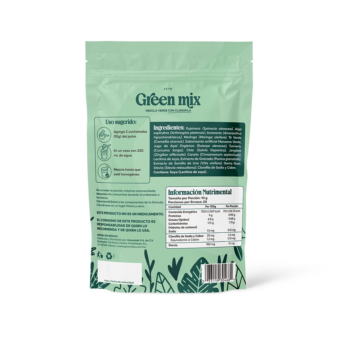Green Mix – Jugo Verde con Clorofila en polvo | Sabor Manzana Verde 200g